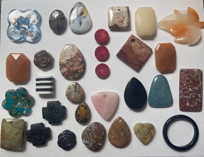 LOT OF 30 ASSORTED GENUINE PENDANTS ALL DRILLED FOR PENDANTS BELOW WHOLESALE!!!