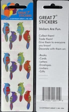 12 packages of Pearlized Parakeet Stickers, "Great 7" Sticker Designs, PMP2001
