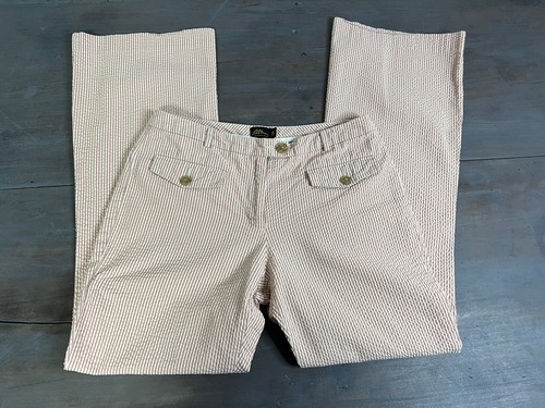 Womens L.L. Bean Wide Leg Pants Size 4 Petite White/Pink Striped - Picture 3 of 7