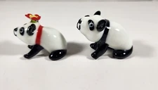 LOT OF 2 HAND BLOWN ART GLASS PANDA BEAR FAMILY FIGURINES