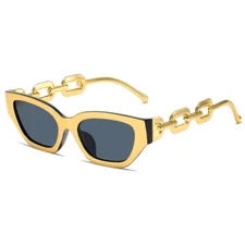 INS Vintage Cat Eye Sunglasses Women 2023 Trend New Fashion Small Metal Chain