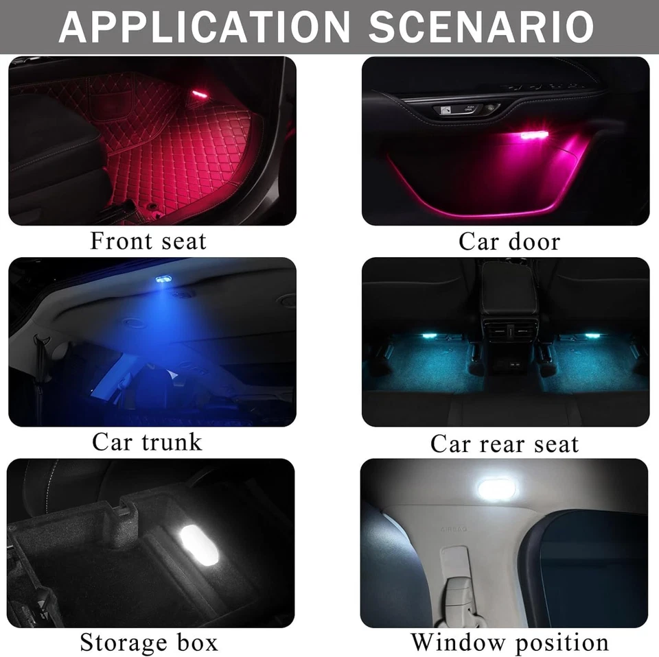 2 Piezas Luz LED Multicolor Coche Atmósfera Luz Ambiental Lámpara Brillante 7 Colores EE. UU. Foto 3 de 4