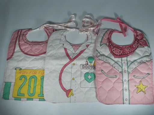 3 OOAK Handmade Quilted Novelty Fashion Baby Bib Costume Doctor, Sheriff, Runner