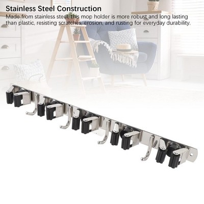Mop And Broom Holder Wall Mount 304 Stainless Steel 5 Slots 4 Hooks Broom Ha SET