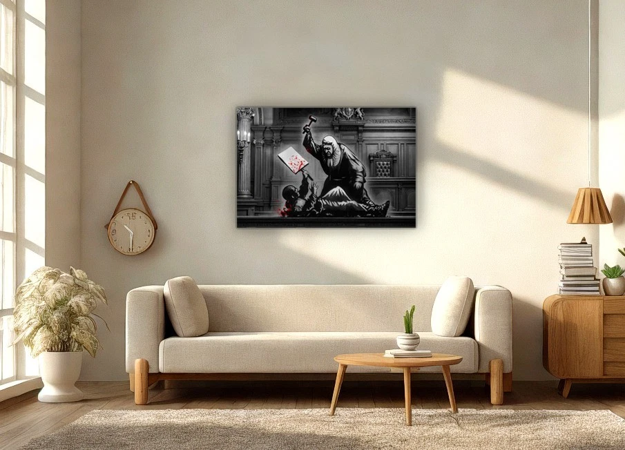 Banksy Judge Beating Protester Graffiti Court Scene Canvas Wall Art Prints - Image 3 of 4