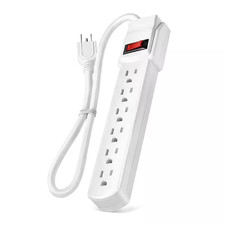 6-Outlet Power Strip with 2.5 Ft. Power Cord, White