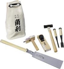 Japanese Woodworking Hand Tools Set 7 Pieces with Plane Chisels Saw Bag