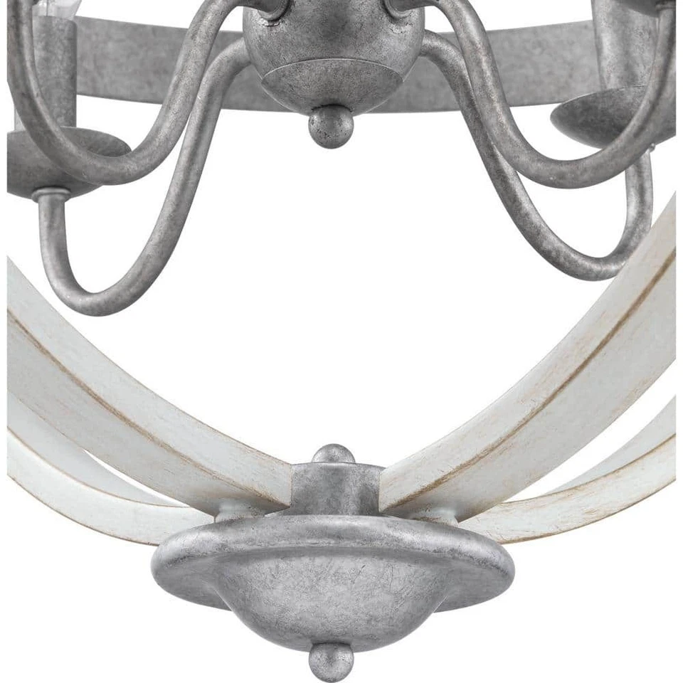 Lámpara de araña Progress Lighting Keowee orbe galvanizada de 4 luces detalles blancos antiguos Foto 4 de 4