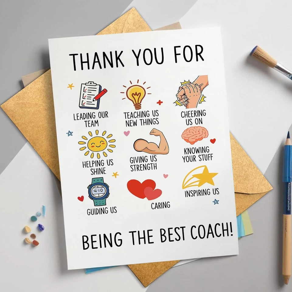 Thank You Card for Teachers and Coaches, Team Sports Gratitude, School Athlete A - Image 4 of 4