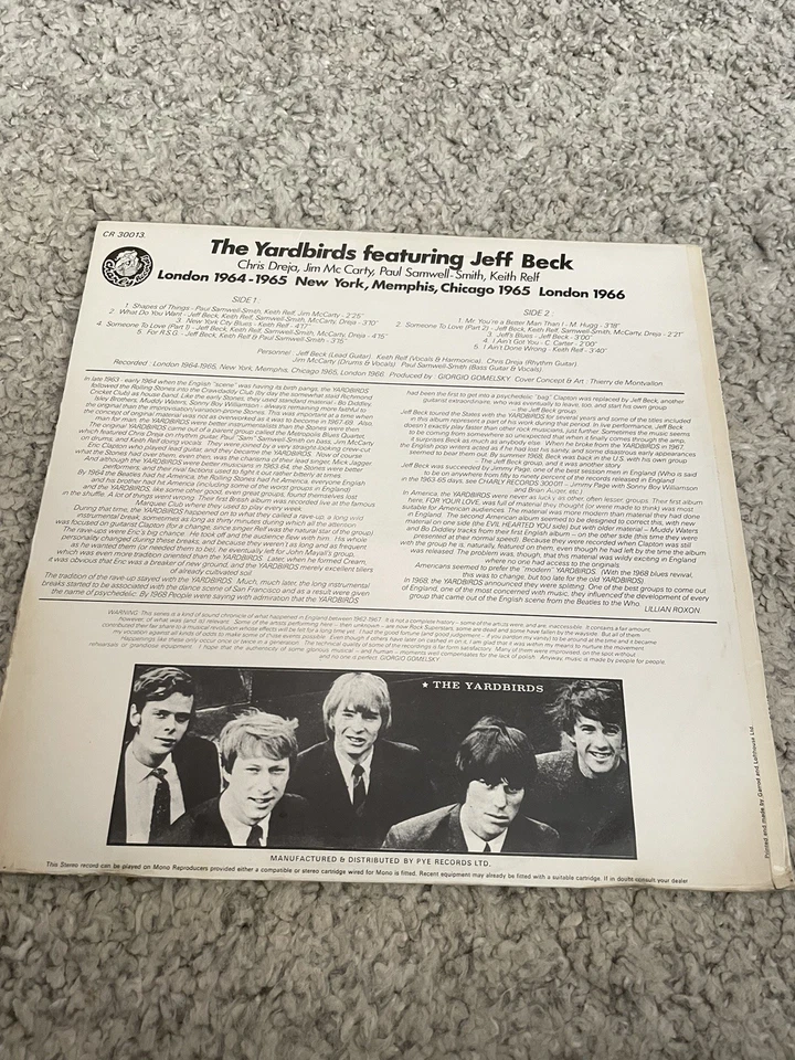 The Yardbirds Featuring Jeff Beck 12” Black Vinyl LP Compilation 1976 Charly Rec - Image 2 of 4