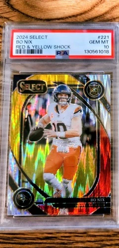 2024 Panini Select Bo Nix #221 Red & Yellow Shock Prizm Rookie Club Level PSA 10