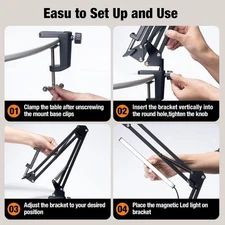 Overhead Phone Mount with USB LED Light Adjustable Articulating Arm 360 Flexible