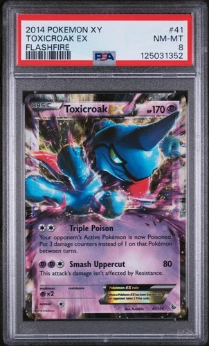 2014 POKEMON XY FLASHFIRE #41 TOXICROAK EX PSA 8