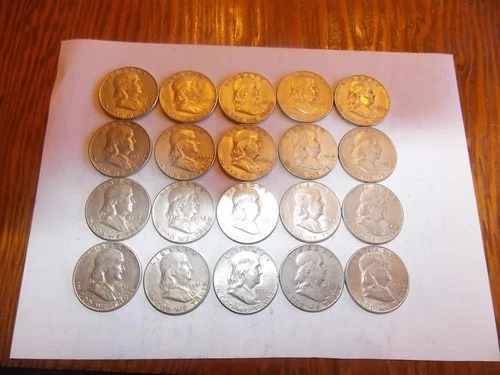 1950-1954 Franklin Half-Dollars - 90% Silver 20-Coin Roll - Silver Bullion