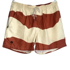 OAS Swim Shorts Trunks Mens Medium Beige Lined Vacation Drawstring Surfer Beach
