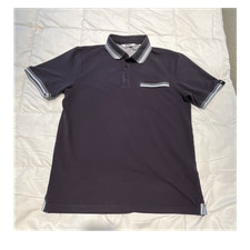 DKNY Men s Polo Shirt Size S Navy White Striped Collar Short Sleeve Chest Pocket