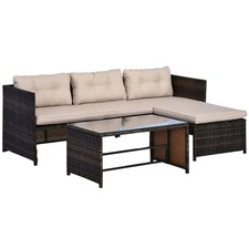 Outdoor 3PC Rattan Sofa Set with Sectional Configuration and Cushioned Seats