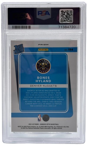 2021-22 Donruss Optic Bones Hyland Purple Prizm Rookie RC #194 PSA 9 Nuggets - Bild 4 von 4