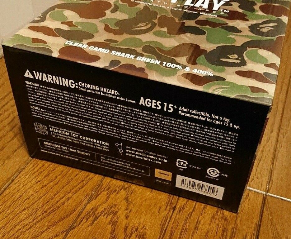 BAPE BE@RBRICK CLEAR ABC CAMO SHARK 100% & 400 Clear Green BAPE BE@RBRICK CLEAR ABC CAMO SHARK 100% & 400 Clear Green