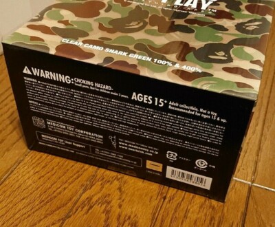 BAPE BE@RBRICK CLEAR ABC CAMO SHARK 100% & 400 Clear Green BAPE BE@RBRICK CLEAR ABC CAMO SHARK 100% & 400 Clear Green