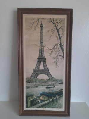 VINTAGE RAFAEL ORTIZ ALFAU,TOUR EIFFEL,FRAMED PRINT,LITHOGRPH