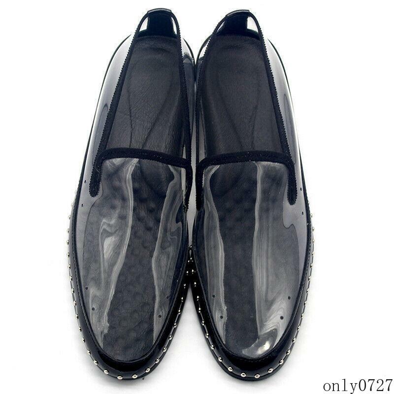 SAOLA Mocassino uomo trasparente pompa pelle rivetto slip on trasparente casual scarpe a punta