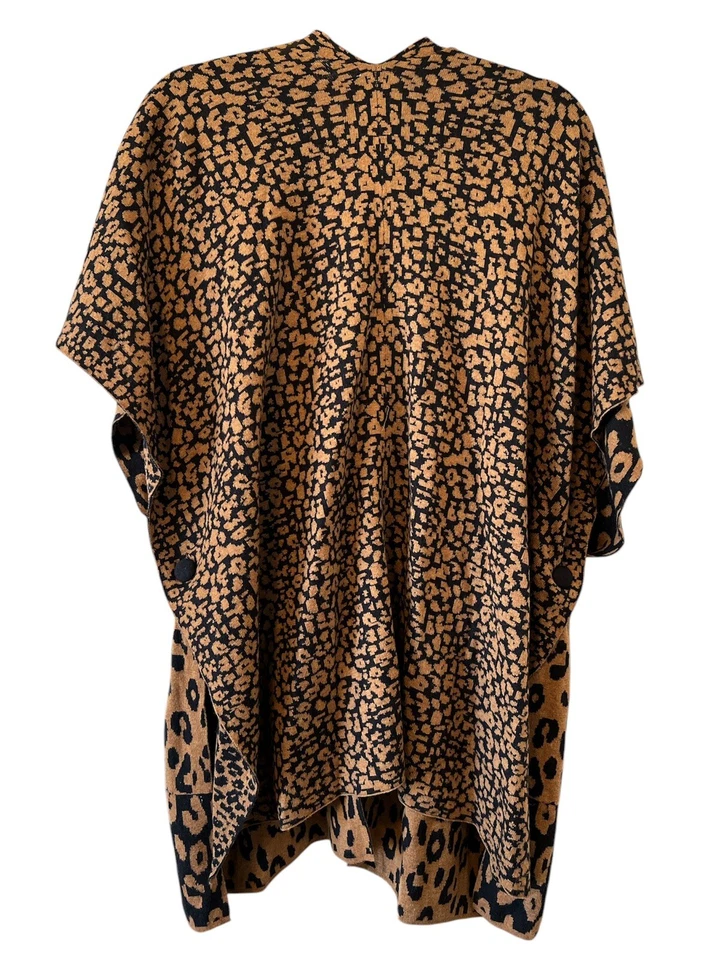 Женское одеяло Chico's с леопардовым анималистическим принтом шаль коричневое пончо размер S/M - Изображение 2 из 4