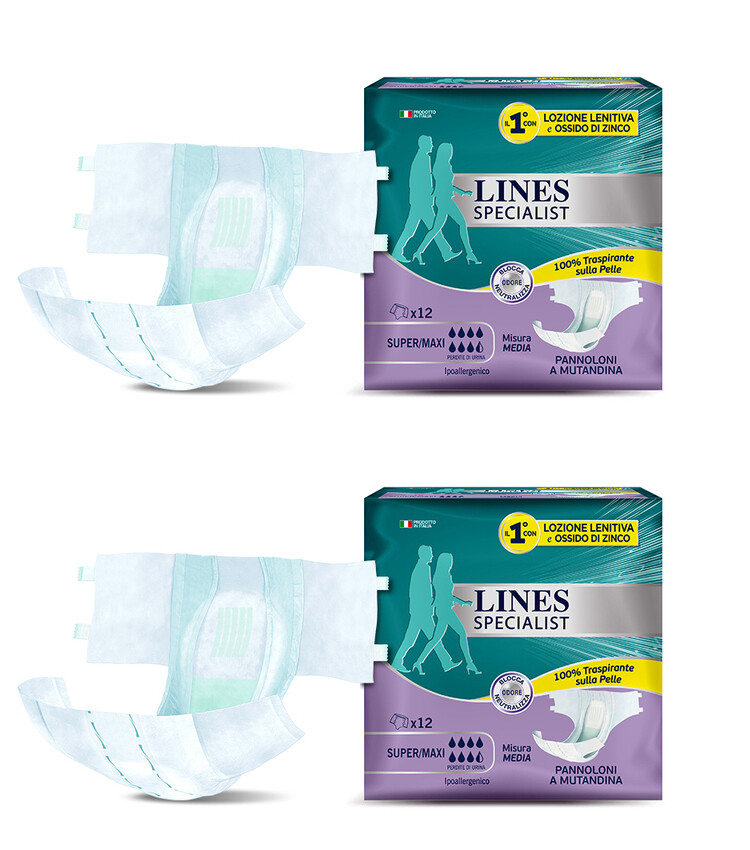 Lines Specialist - 12 Pannoloni Assorbenti A Mutandina Per Incontinenza Super Taglia L - Immagine 2