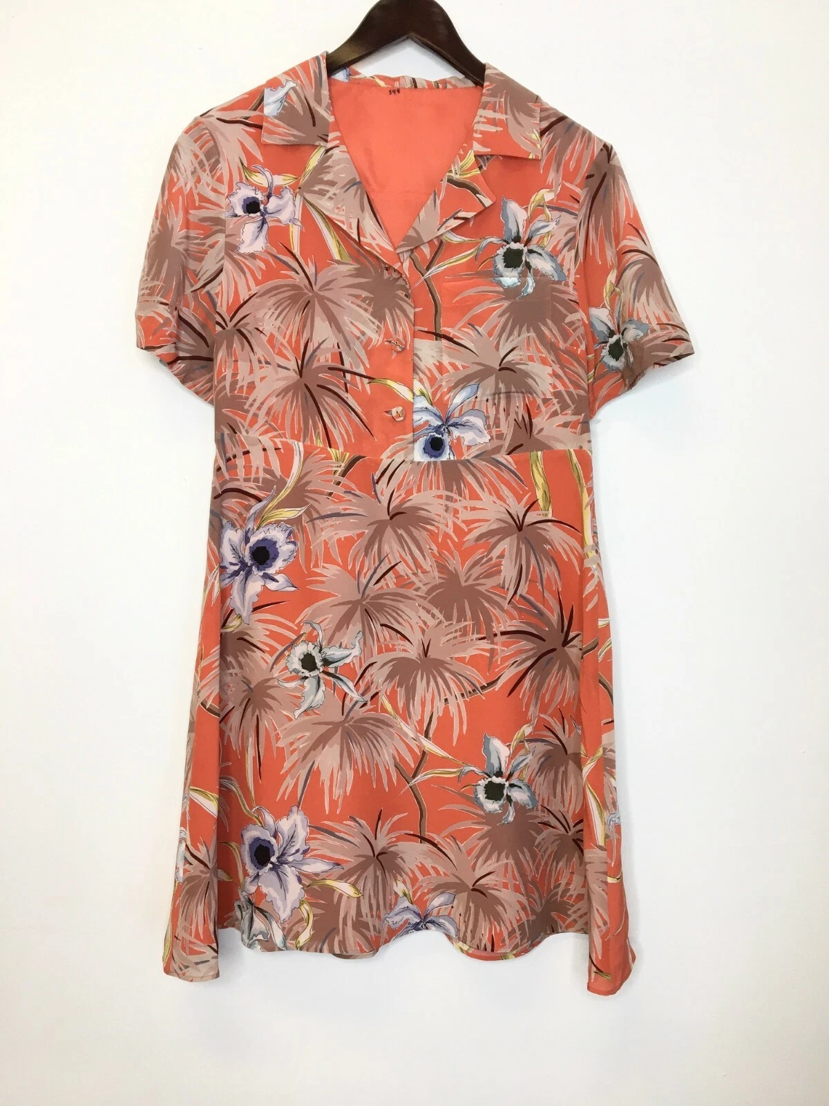 ? Camicia Abito VALENTINO arancione stampa floreale crepe de chine colletto A Line 8 IT44