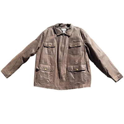 Boulder Creek Trading Company Leather Military Style Jacket Brown Men's 4XL 
