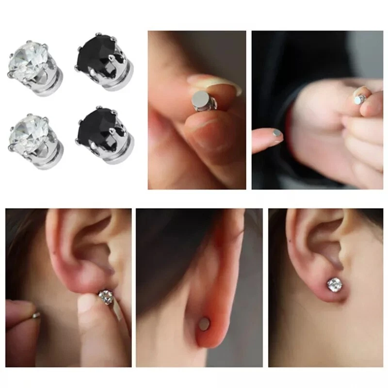 Airokiy Orecchini Magnetici Con Perle E Cristalli - 2 Paia, Finti, Non Forato, A Clip, Lusso