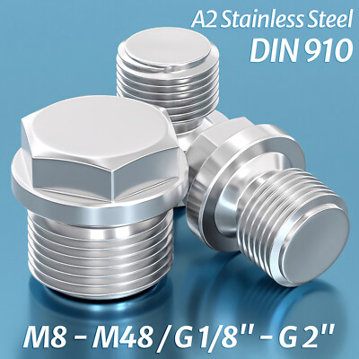 BSP Hexagon Head Flange Plug, A2 Stainless Male Stop End Cap Threaded 1/8'' to 2''