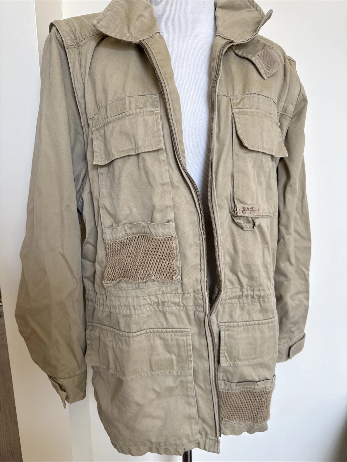 Lauren Ralph Lauren Dry Goods Field Jacket Fishing Vest Khaki Tan Cotton Medium