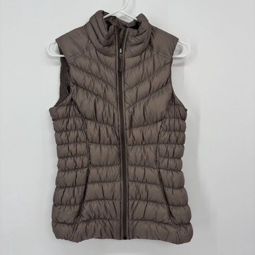 Athleta Womens Downalicious Deluxe Quilted Goose Down Puffer Vest Taupe Small