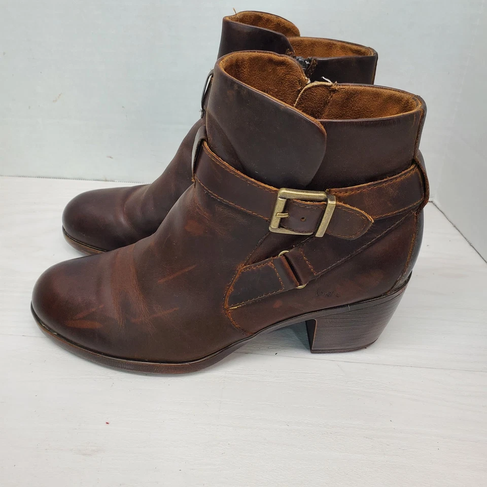 Botín Born Leather Chaval con Cremallera al Tobillo Talla 9.5M Marrón Vaquera Boho Western Foto 2 de 4