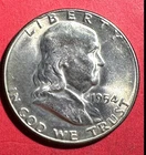 1954S Choice Uncirculated US Franklin SILVER Half Dollar! "San Francisco" Mint!
