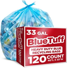 Heavy-Duty 33-Gallon Recycling Bags - 120 Pack for Home or Commercial Use