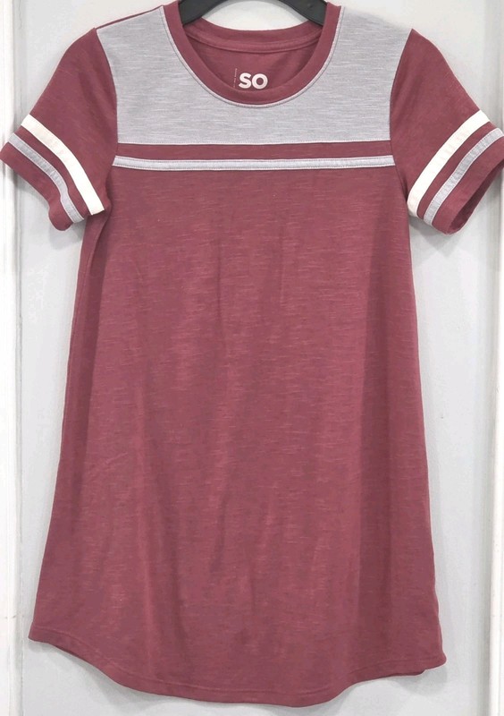 SO Goods For Life Girl's Tshirt Dress Size 7 Small Maroon Gray PreOwned 