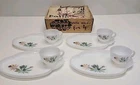 Vtg 8 pc Mid Century Patio Snack Set Atomic Flowers Plate Cup Federal Glass Co.