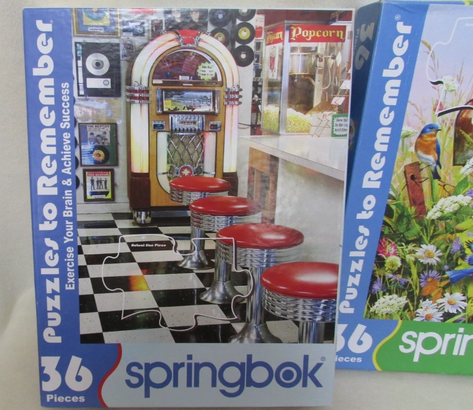 Lot of 2 Springbok Puzzles To Remember Brain Exercise XL 36 Piece Malt Shop/Bird - Image 2 of 4