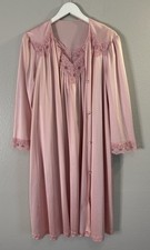 Vintage 70s Vanity Fair Pink Antron III Peignoir Nightgown Set Old Hollywood M