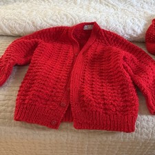 Children&rsquo;s Red Knit Acrylic Button Cardigan Sweater Long Sleeve size 8