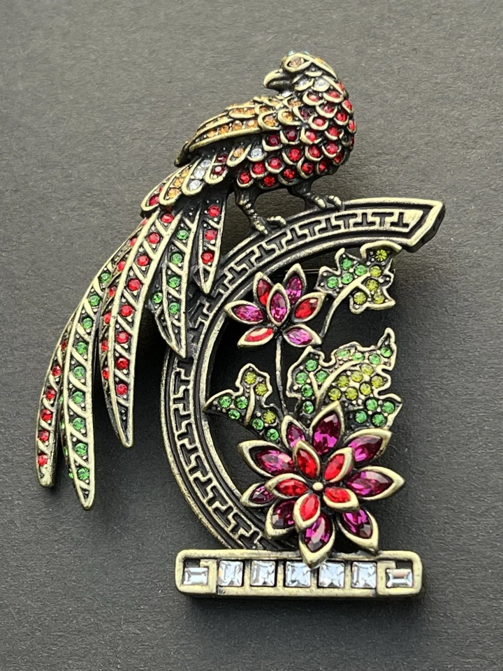 Heidi Daus Peacock Flowers Pin Brooch Swarovski Crystals Rhinestones Multicolour Foto 2 de 4