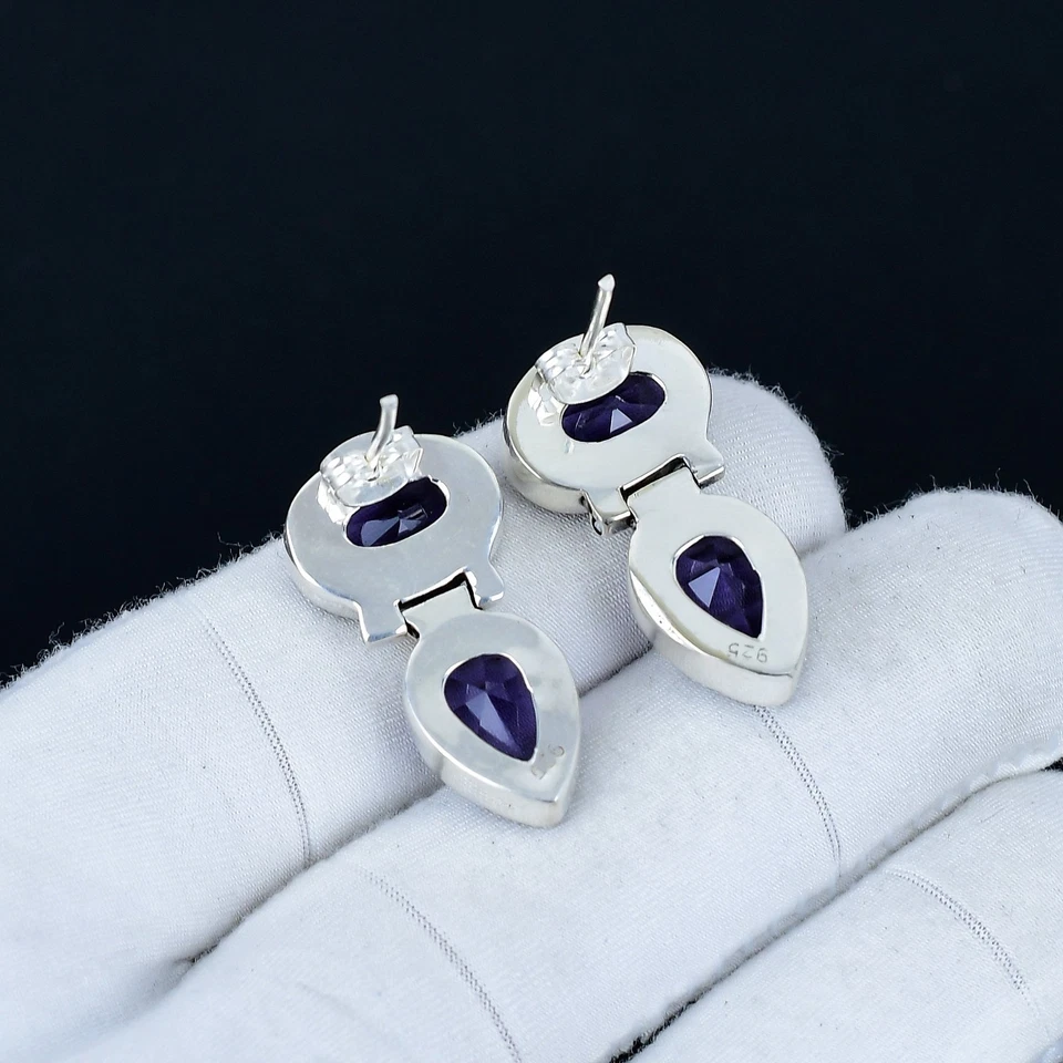 Elegante Ametista Gemma Orecchini 925 Argento Sterling Gioielli Per Donna Regali - Immagine 4 di 4