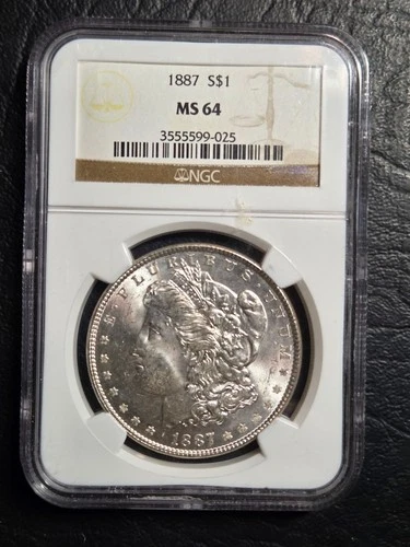 Beautiful 1887 Morgan Silver Dollar NGC Graded MS 64, Beautiful Toning