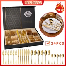 24PCS Stainless Steel Flatware Set, Knife Silverware Set Service for 6 People US