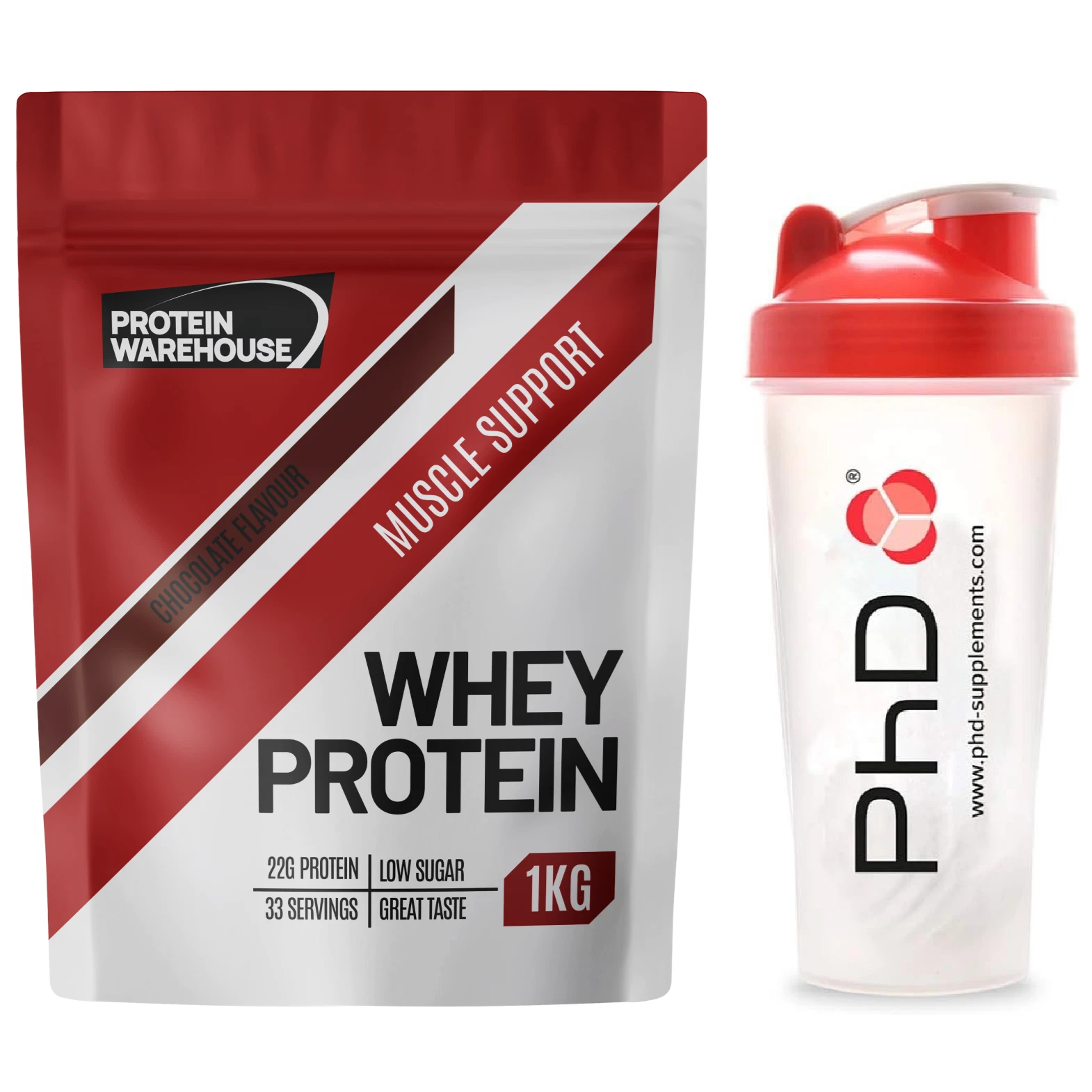 Whey Protein Powder 1kg Muscle Growth Support Nutrition Shake and PhD Shaker
Opens in a new window o