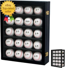 20 Baseball Display Case Wall Mount Leather Cabinet Wood Shelf Sports Storage