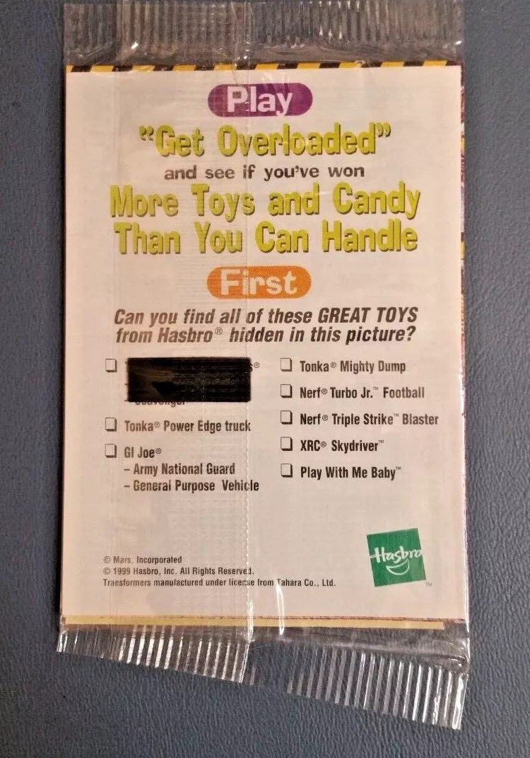 Vintage 1999 Hasbro Get Overloaded Game Card unopened