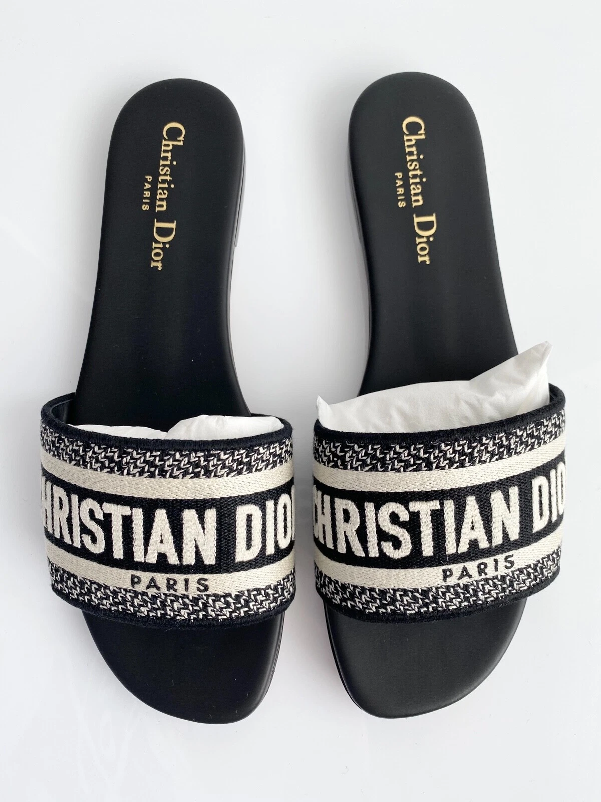 Christian Dior DWAY NOIR BLANC TISSU SANDALES CHAUSSURES 39
